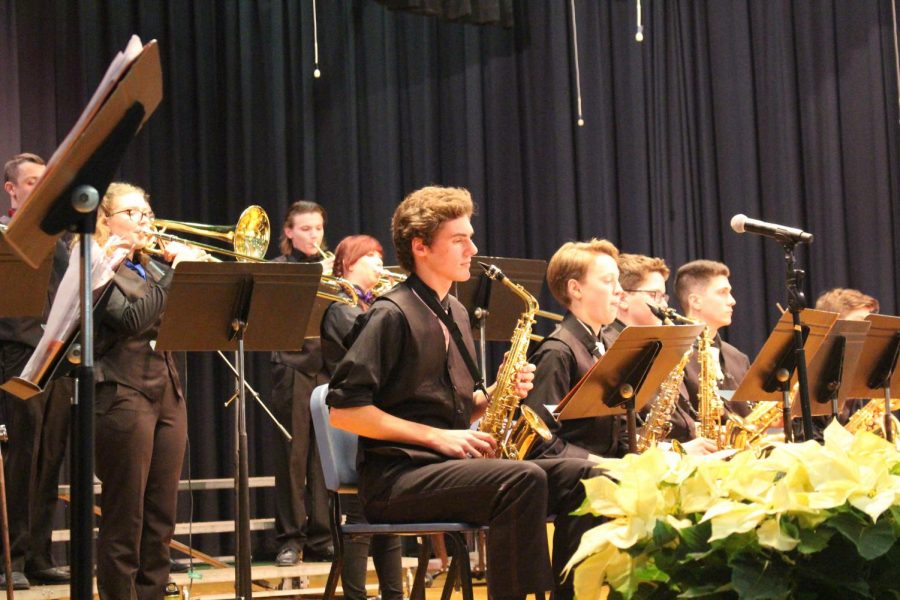 Charlie Mayock-Bradley performs with the jazz band.