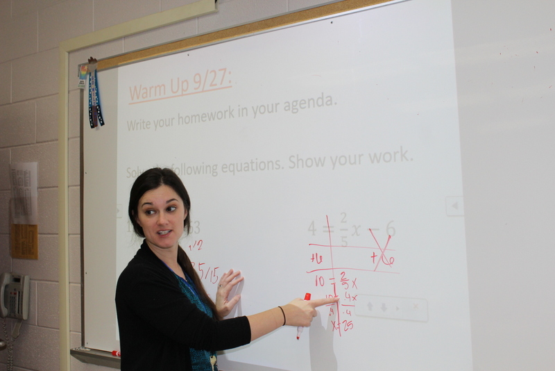 Kellie Pryor goes over the math homework. 