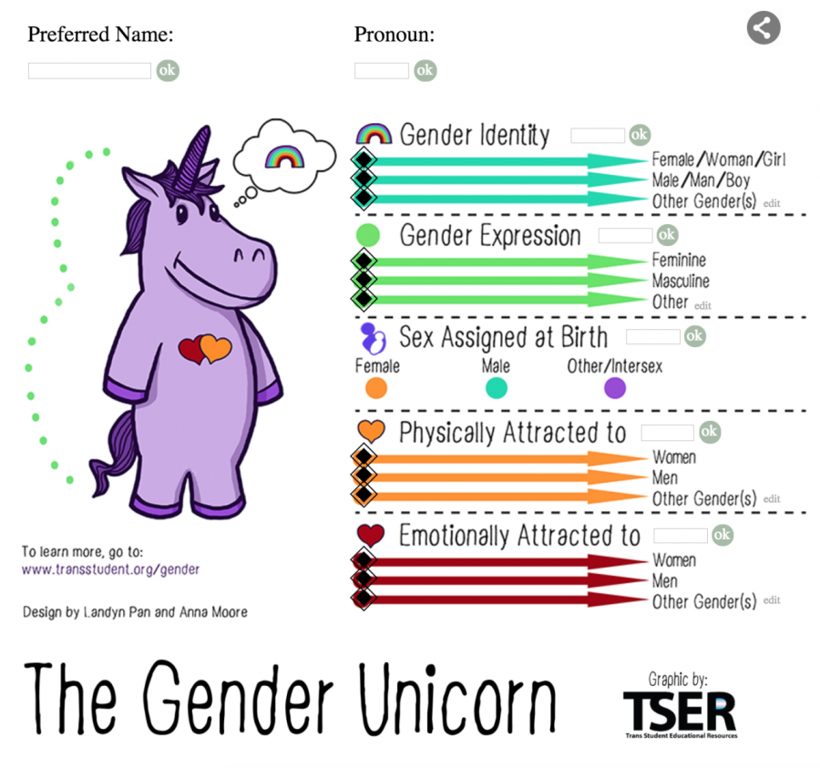 Graphic shown at the presentation to explain different aspects of gender. Photo credit: Trans Student Educational Resources (TSER)