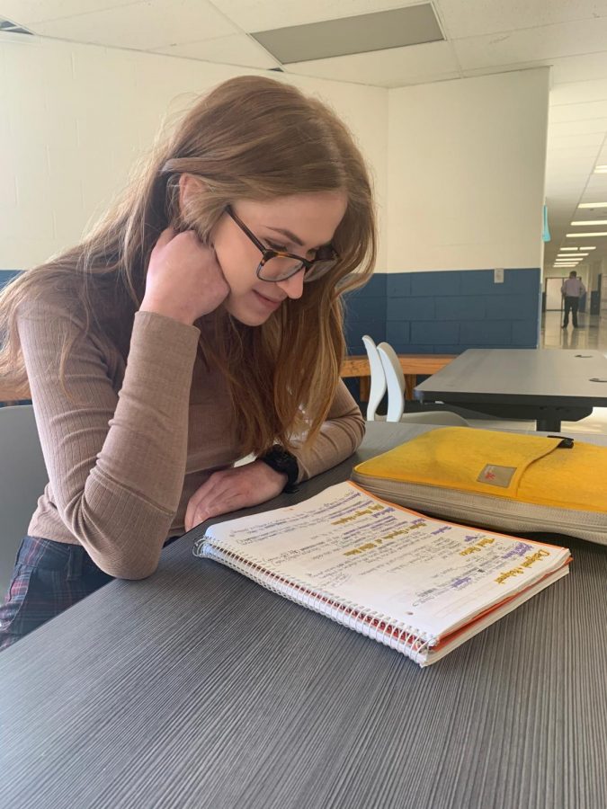 Senior Aili Waller studies for an upcoming Academic Team competition.