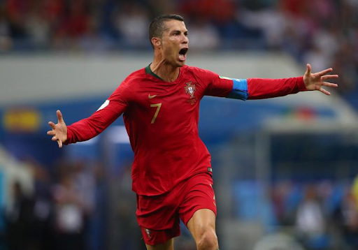Christiano Ronaldo celebrates a goal against Spain in the 2018 World Cup.

