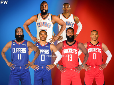  James Harden and Russel Westbrook and the three teams they have played together on:the OKC Thunder, Houston Rockets, and the LA Clippers.
