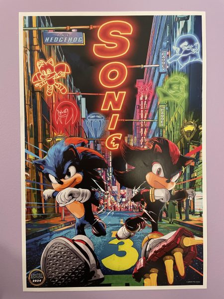 A promotional poster of “Sonic the Hedgehog 3” that RC Theaters in Lexington was handing out.