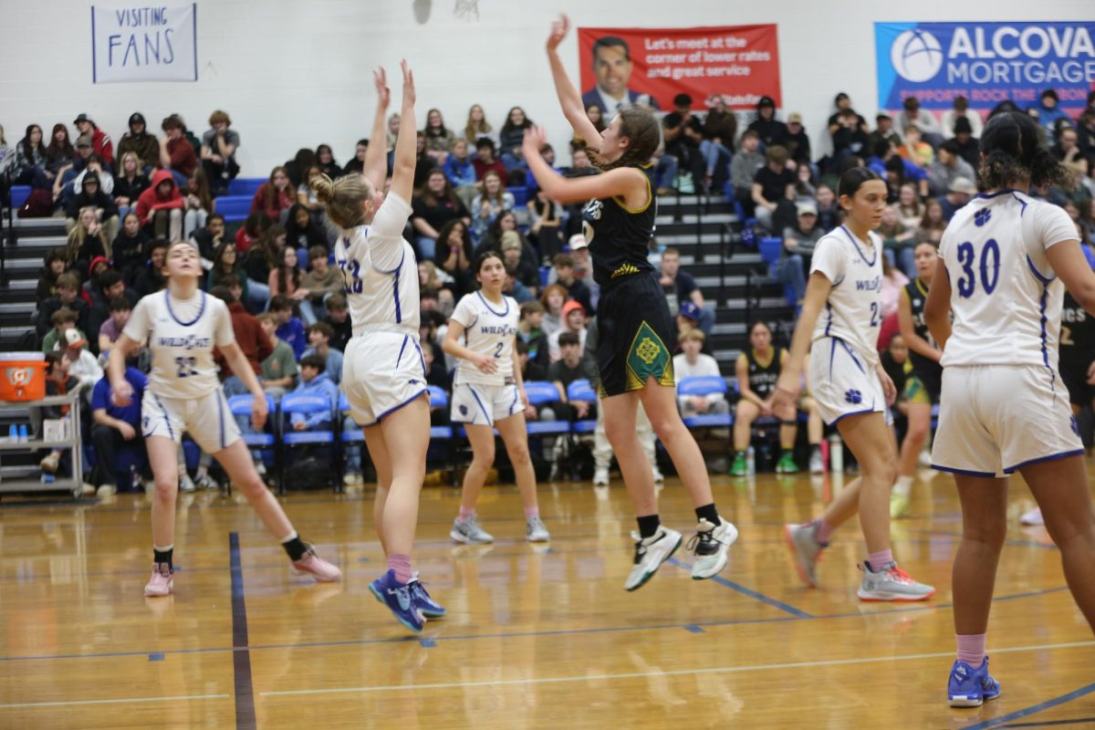 Senior Emma Clark blocks the ball.