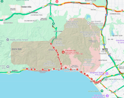 Picture of the Palisades fire area on Google maps.