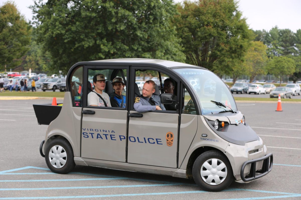 Sophomores Sammy Davis, Cole Hartless, and Kolin Bennington drive in the simmulation with Virginia State Police.