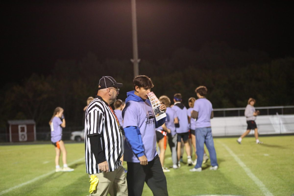 Junior Finn D'Antonio talks to the ref.