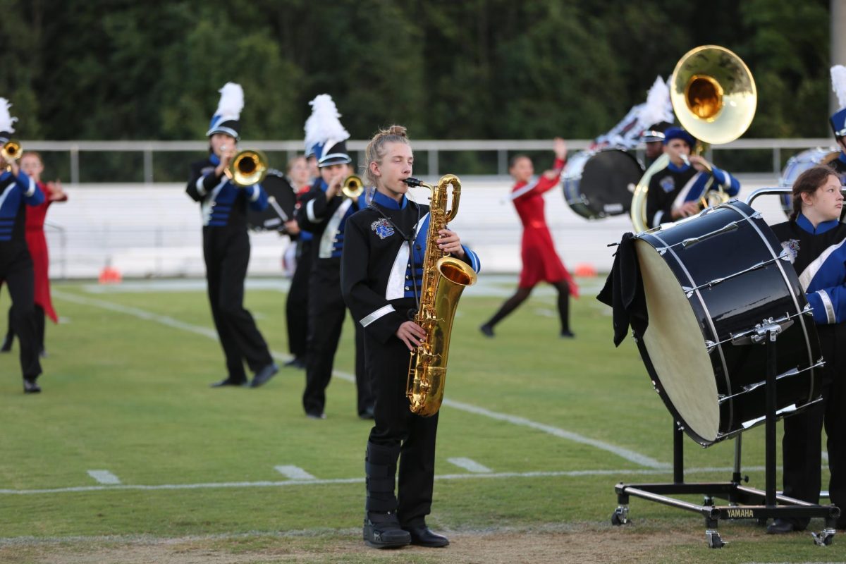 Student plays the saxophone