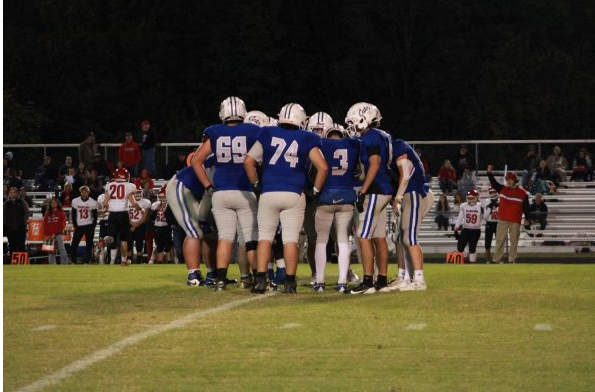 Wildcats huddle before a play.