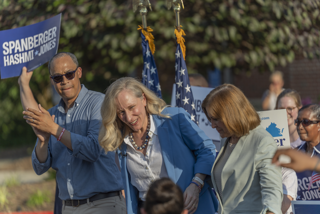 
Jay Jones, Ghazala Hashmi and Abigail Spanberger at a bus rally in Fairfax City on on June 26, 2025

Adnan Masri, via Wikimedia Commons 